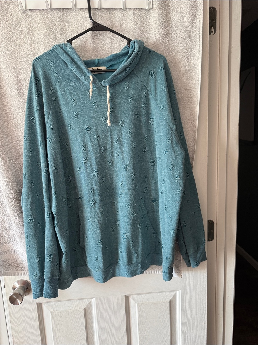 Women’s Distressed Teal Crewneck Hoodie Sweater